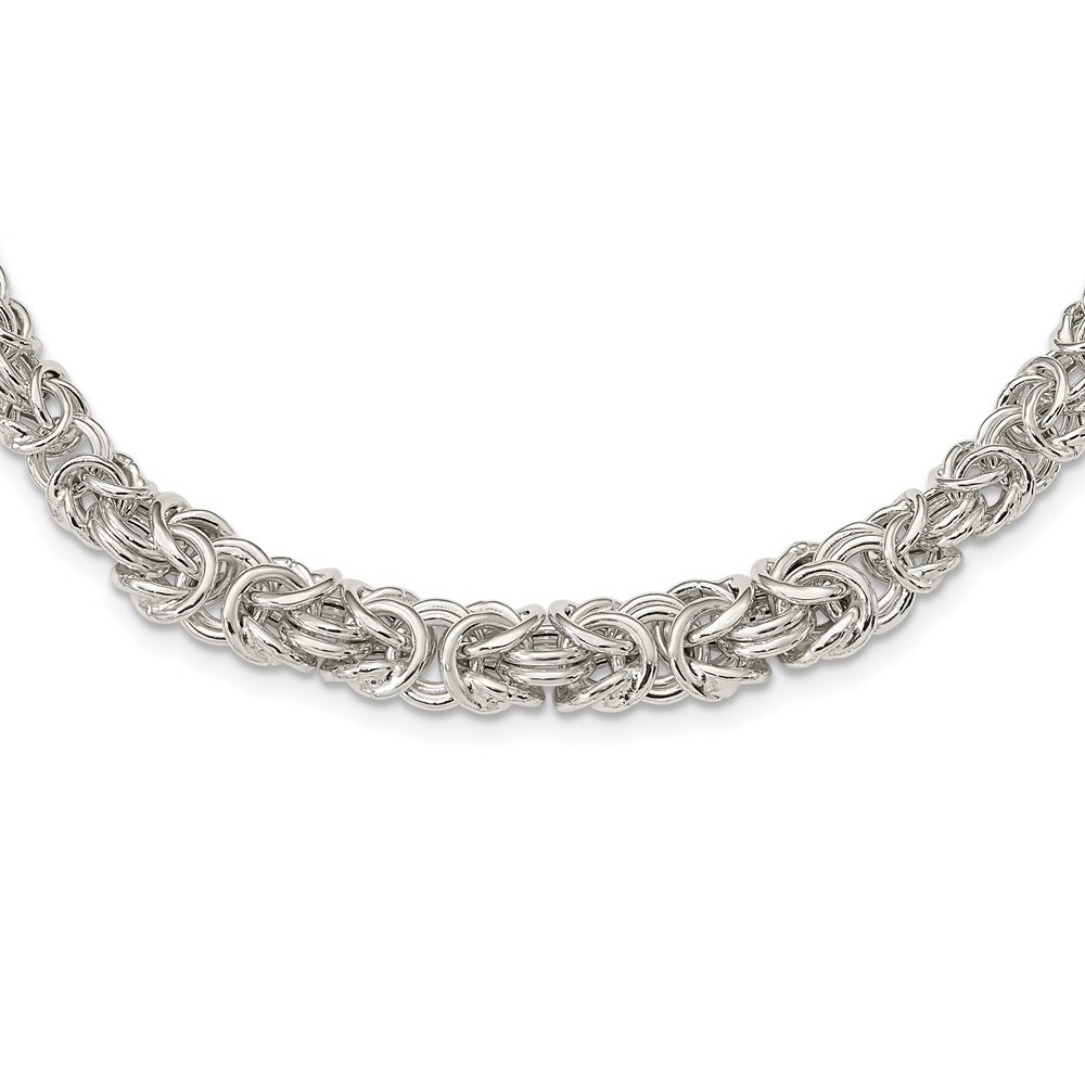 925 Sterling Silver Polished Byzantine Graduated Link Necklace